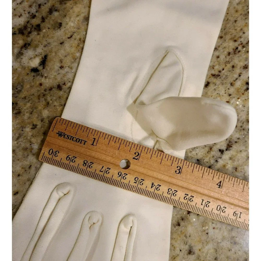 Vintage Women's Off White Formal Gloves. Nylon? Scallop Wrist 13.5